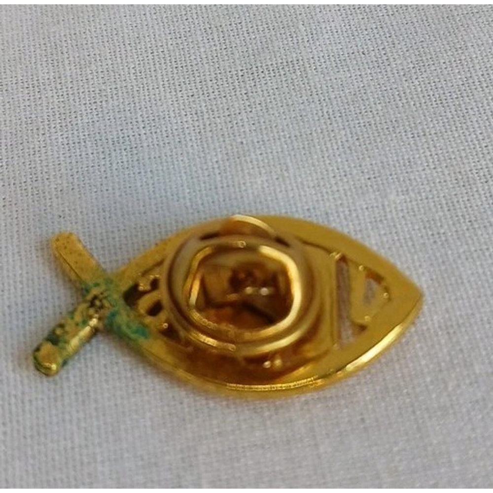 Ichthys Fish Gold Tone Lapel Pin Brooch - Picture 2 of 2